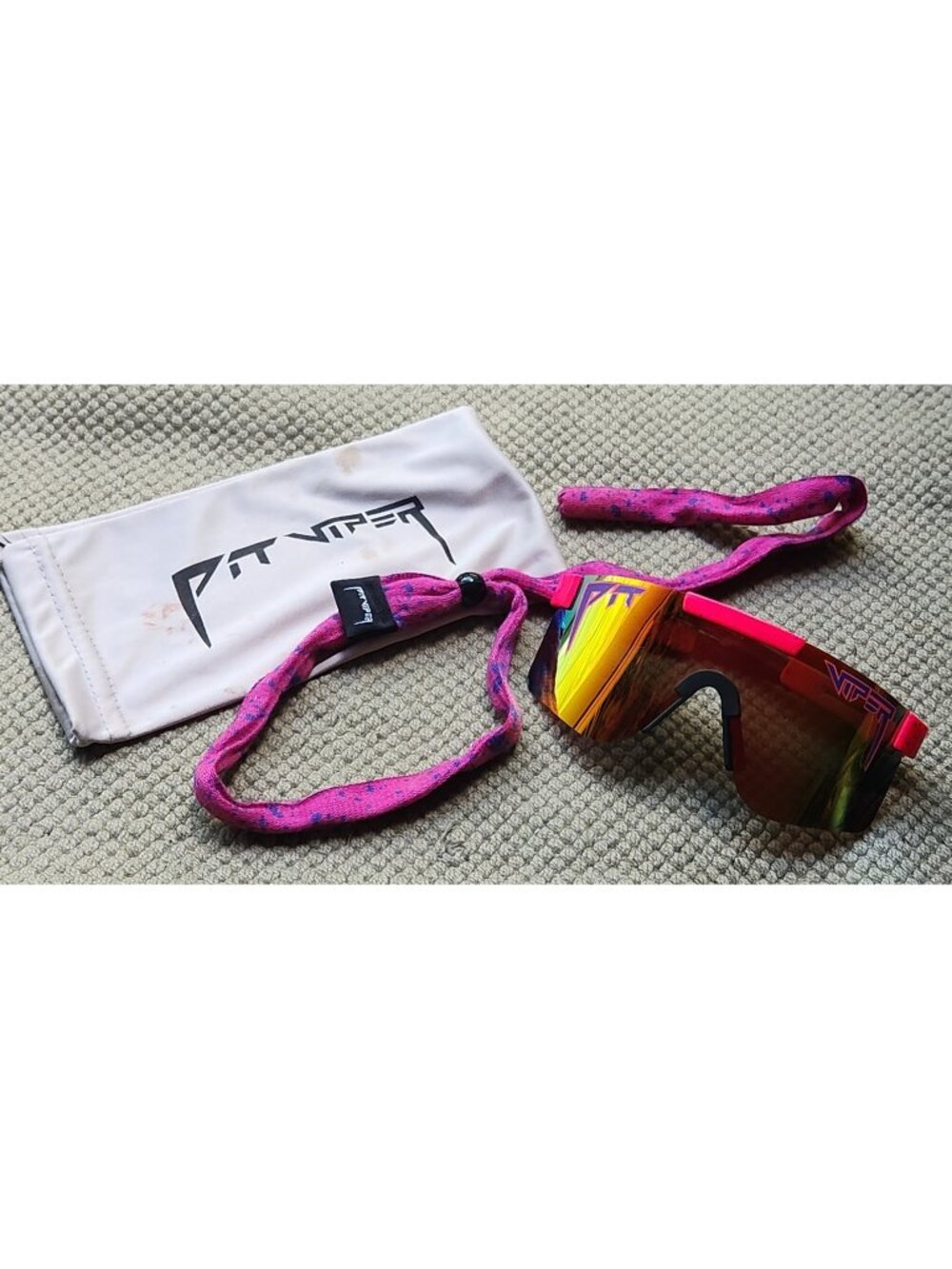 Pit Viper The Radical Original Retro Sunglasses Pink Splatter w Strap and Sleeve
